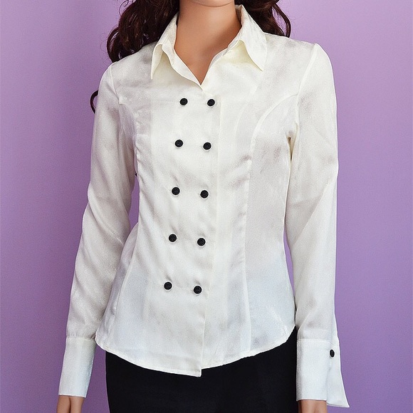 White Blouse Size XS or S Top Button Down Open Front Long Sleeve Handmade - Picture 3 of 8